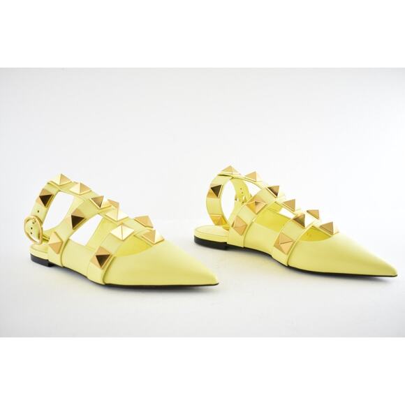 Valentino Rockstud Roman Stud Lime Yellow Ankle Strap Ballet Ballerina Flat 36 - Picture 4 of 12